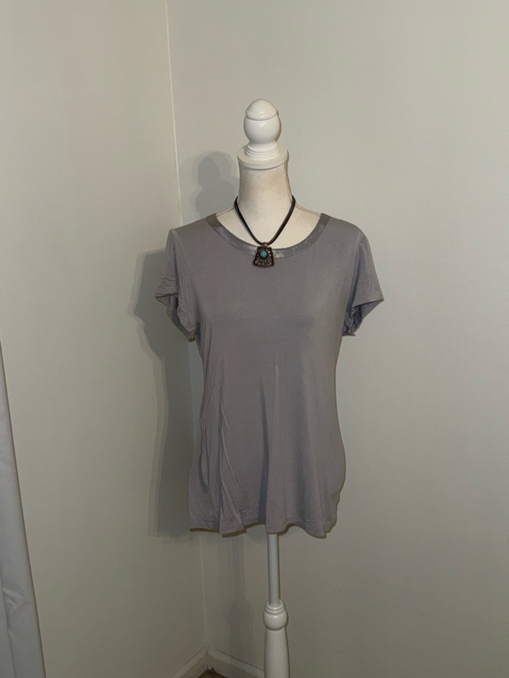 Alfani Short Sleeve Crew Neck Tee - Gray/lilac